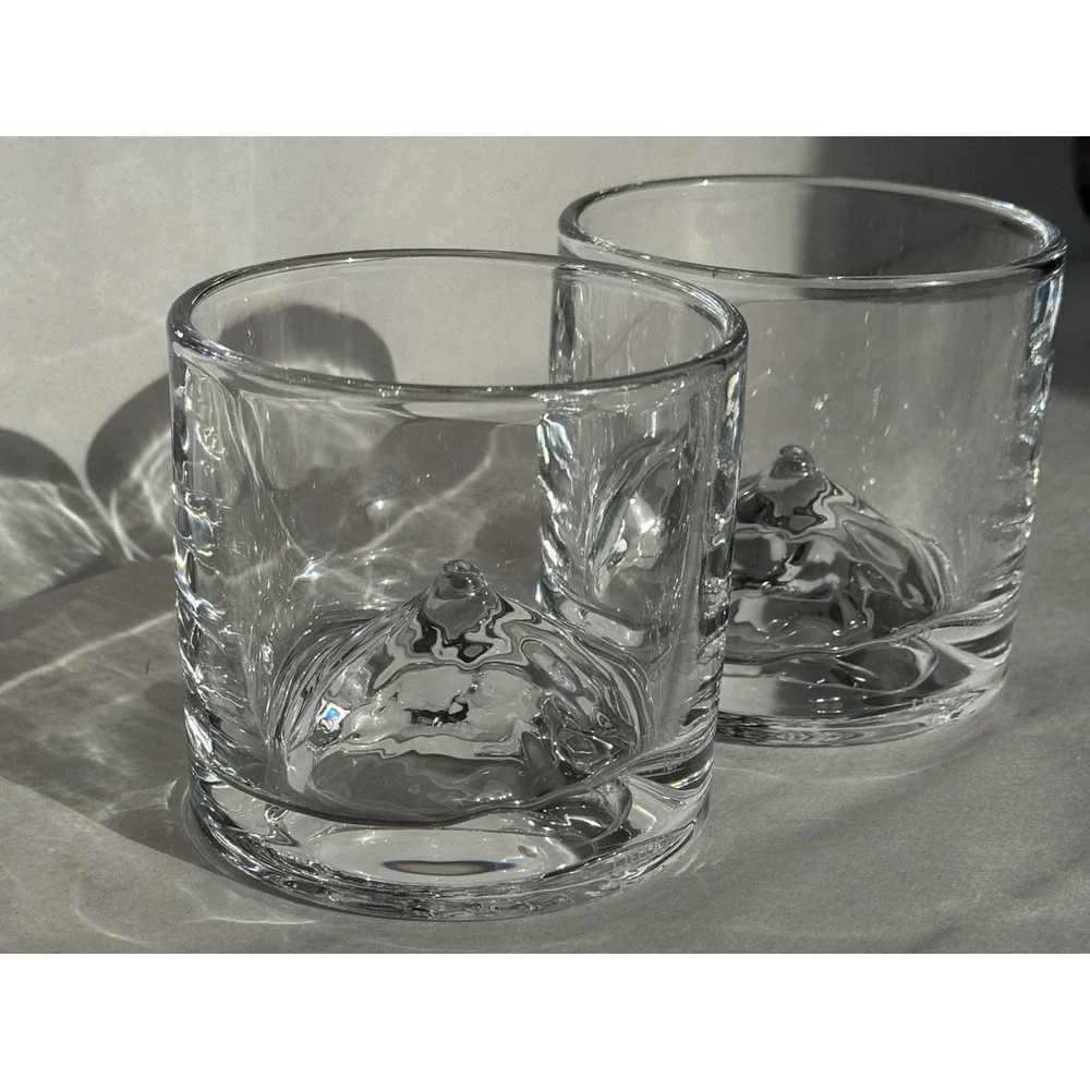 Liiton Mt Fuji Set Of 2 Whiskey Rocks  Glasses Crystal EUC Etched Mountain